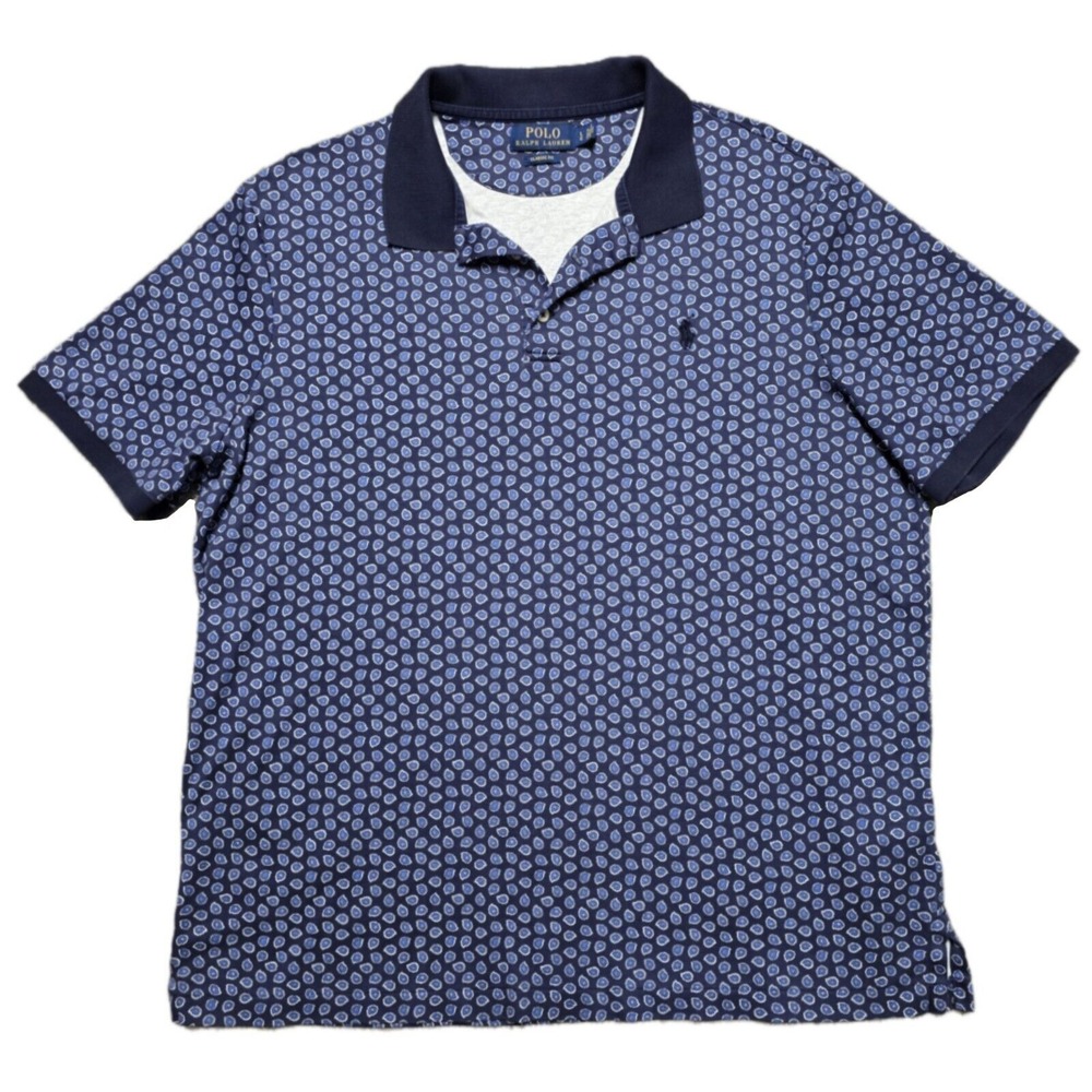 Polo Ralph Lauren Mens Sz L Classic Fit Golf Polo Blue Pony Shirt AOP‎ Floral